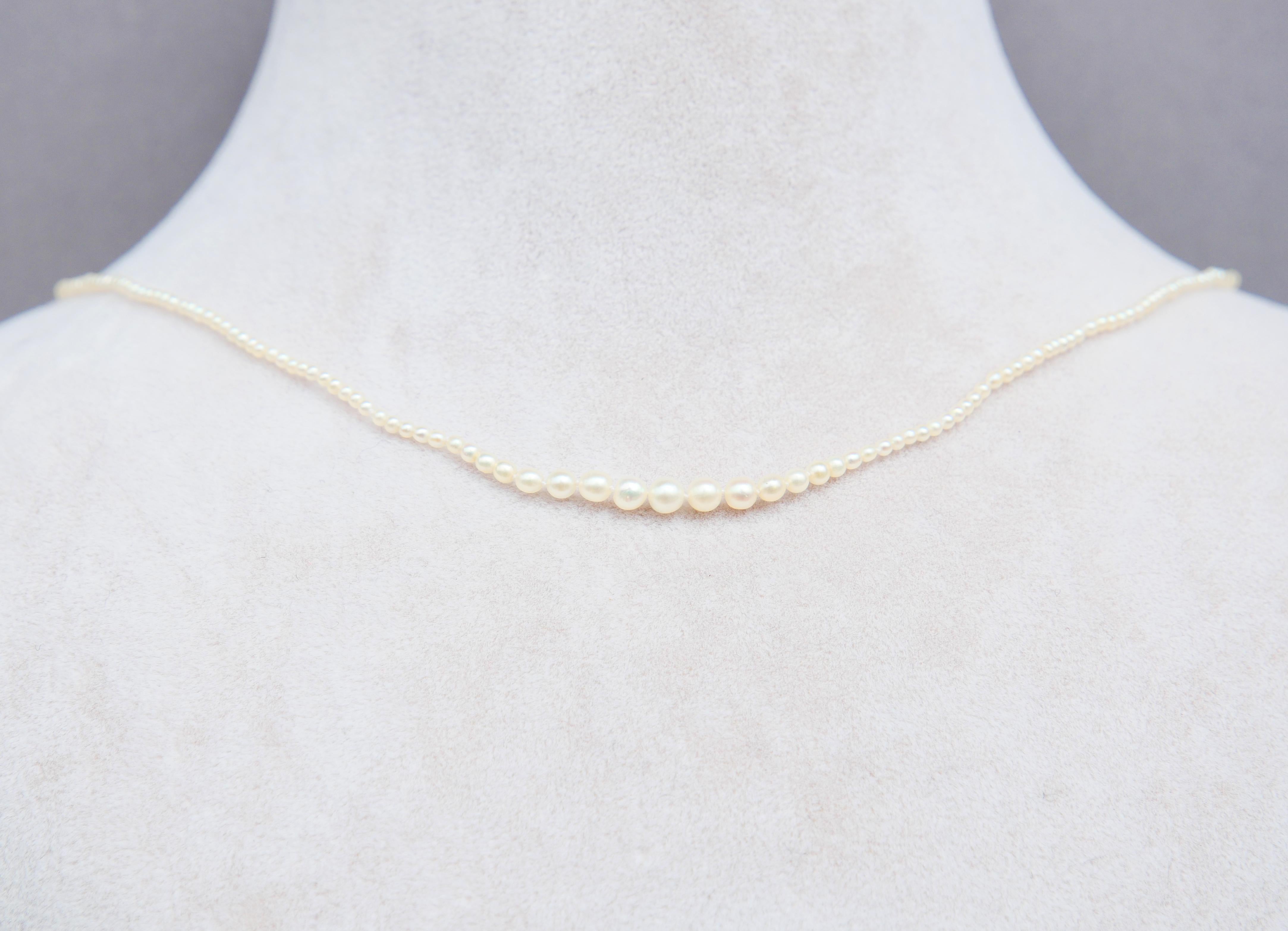 Ball Cut Antique Necklace Natural Seed Pearls solid 18K Gold / 37cm/ 1.8 gr For Sale