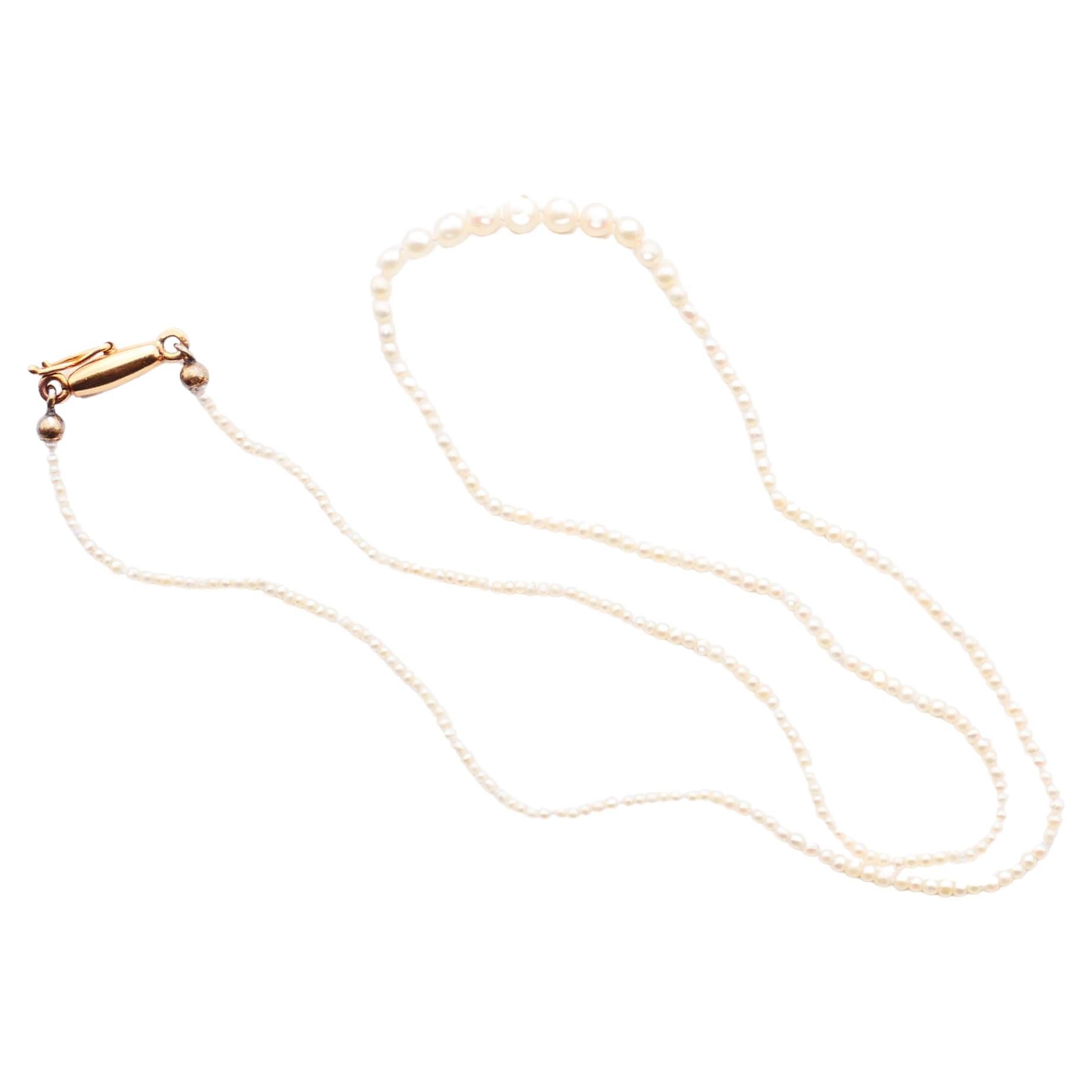 Antike Halskette mit natürlichen Saatperlen aus massivem 18K Gold / 37cm/ 1,8 gr/ im Angebot