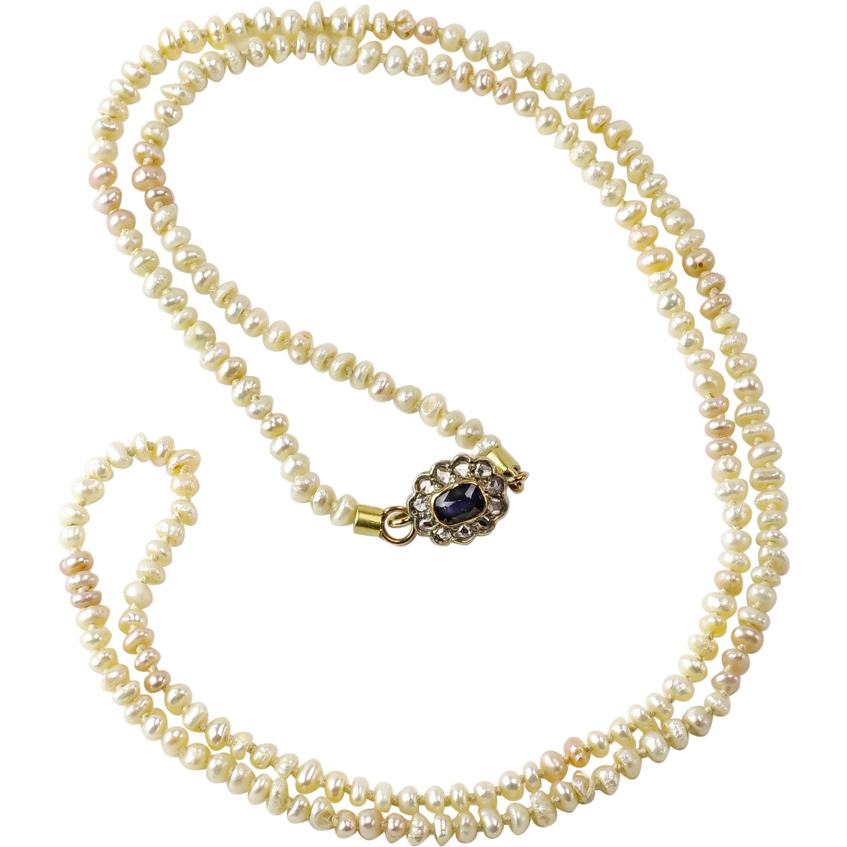 Basra Sea Pearl Necklace with Sapphire and Diamond Clasp