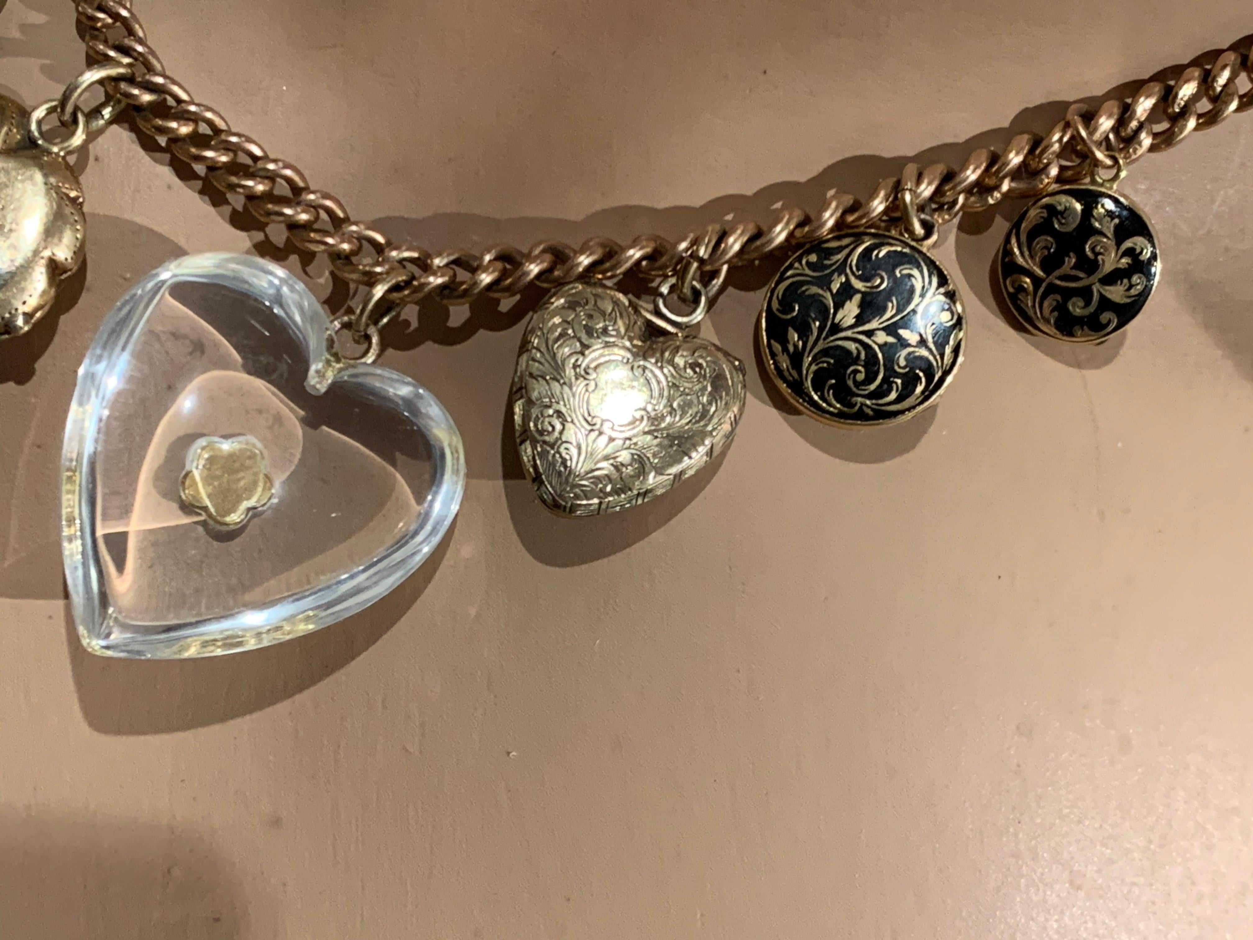 Antique Hearts Lockets Pendants Necklace Rock Crystal Diamonds Enamel   3
