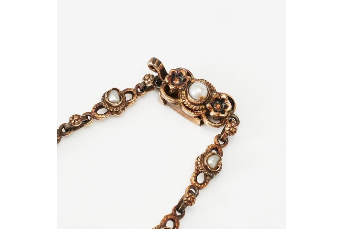 Antike Halskette mit Amethysten, Perlen und Emaille, spätes 19. Jahrhundert. (Ovalschliff) im Angebot