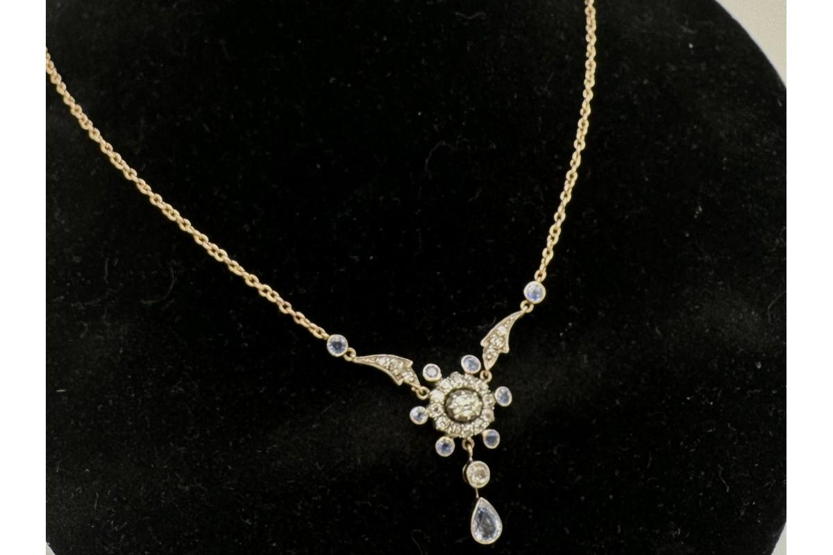 Currently under examination in a gemological laboratory

A unique Victorian necklace with old-cut diamonds and sapphires in a beautiful blue color

Origin: Great Britain, early 20th century

Gold fineness: approximately 0.600

Product weight: