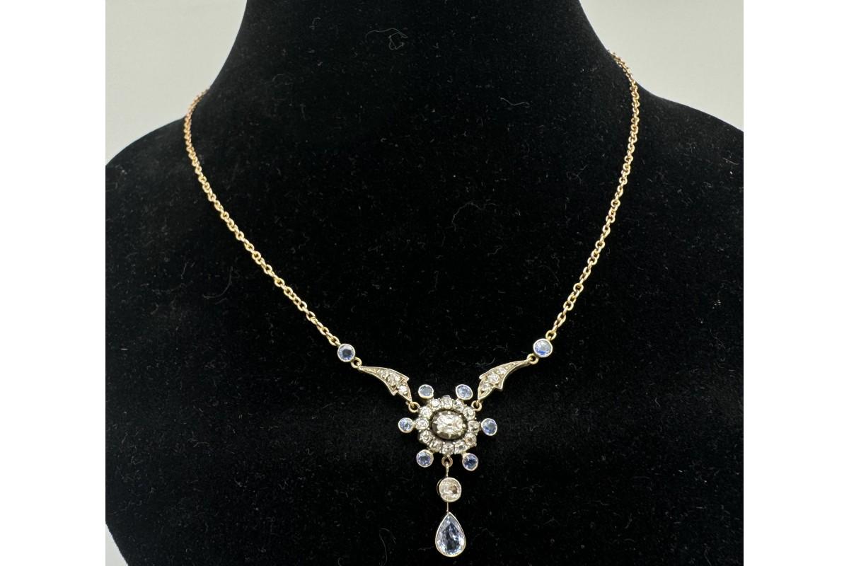 Antike Halskette mit Diamanten und Saphiren, Großbritannien, frühes 20. Jahrhundert. (Viktorianisch)