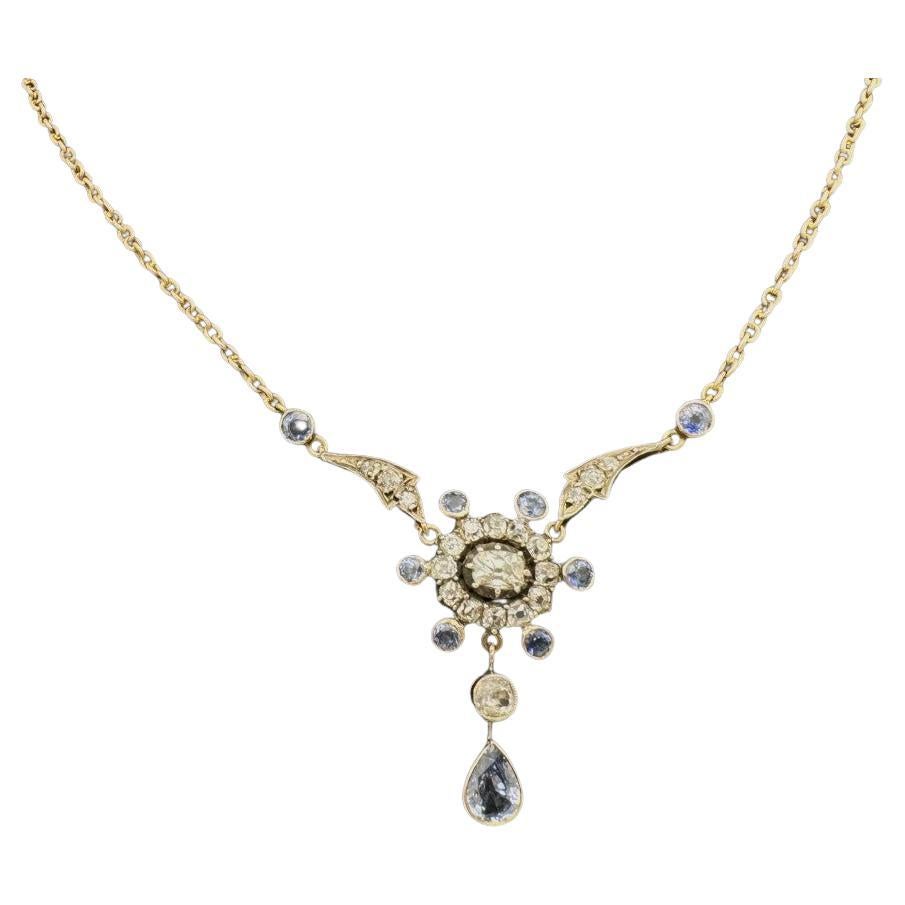 Antique necklace with diamonds and sapphires, Great Britain, early 20th century. For Sale