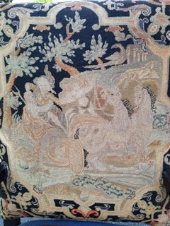 Antique Needlepoint Arm Chair in Blue and Gold