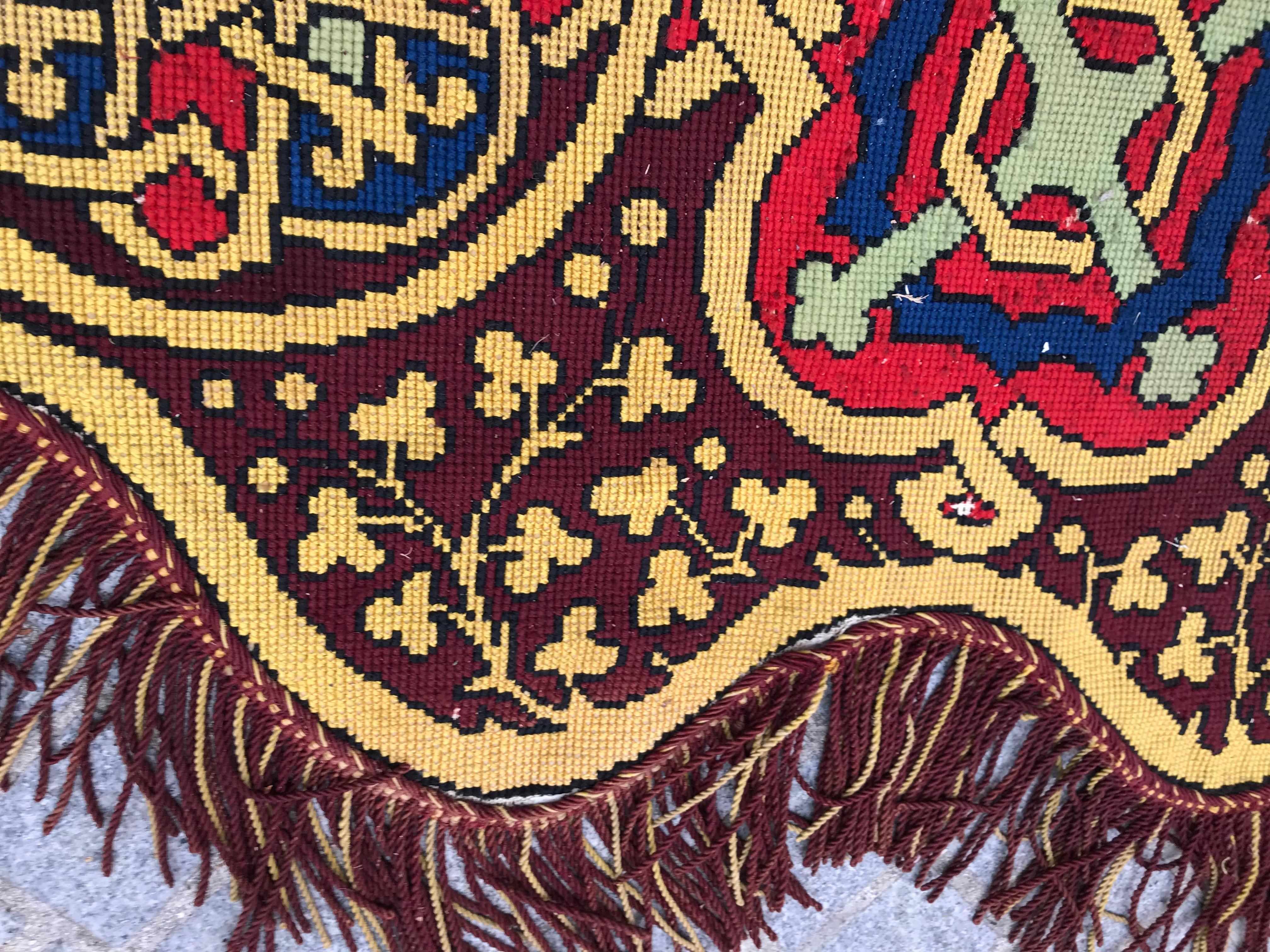 19th Century Antique Needlepoint Door Curtain Tapestry