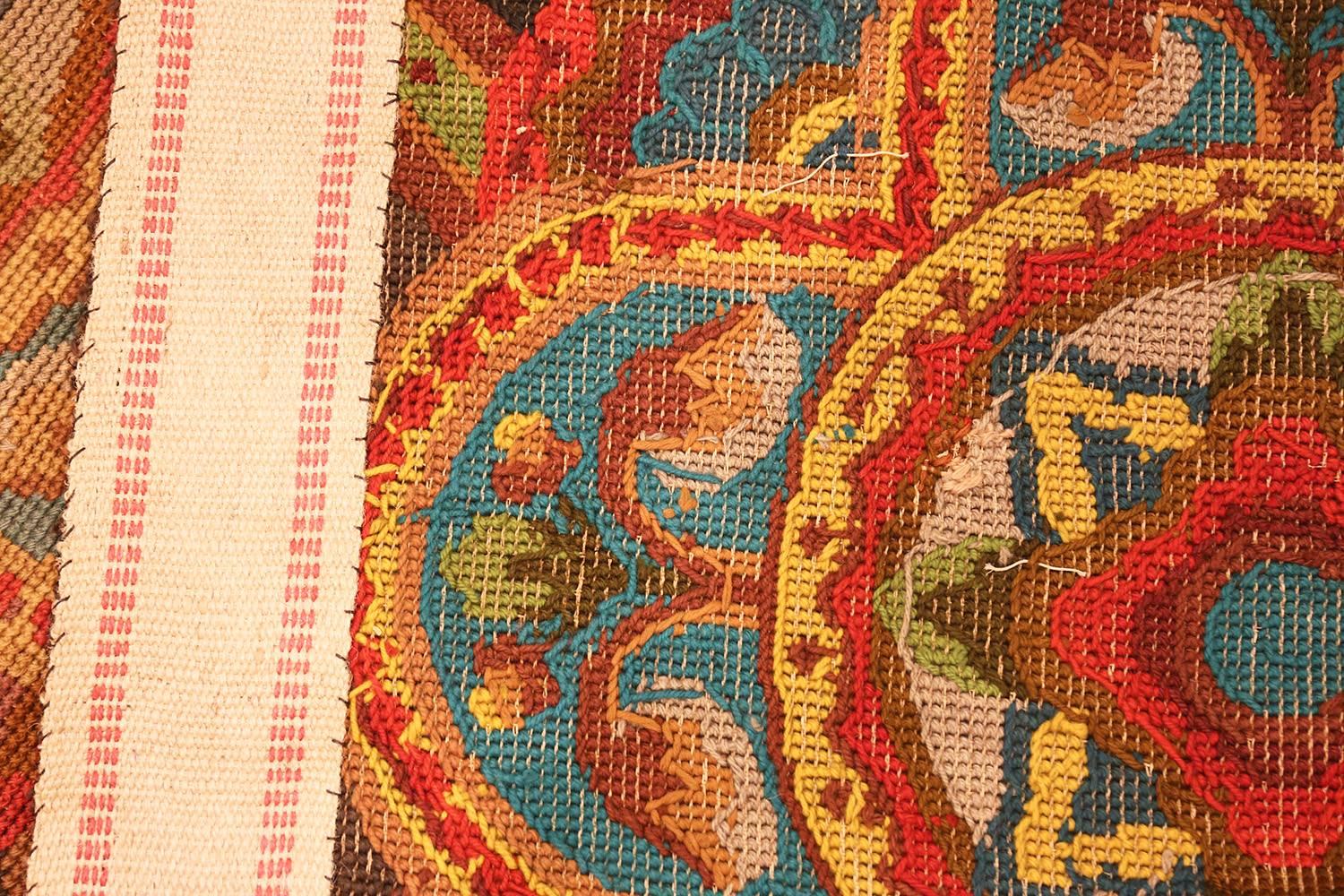 British Colonial Antique Needlepoint English Rug. Size: 7 ft 5 in x 9 ft 7 in For Sale