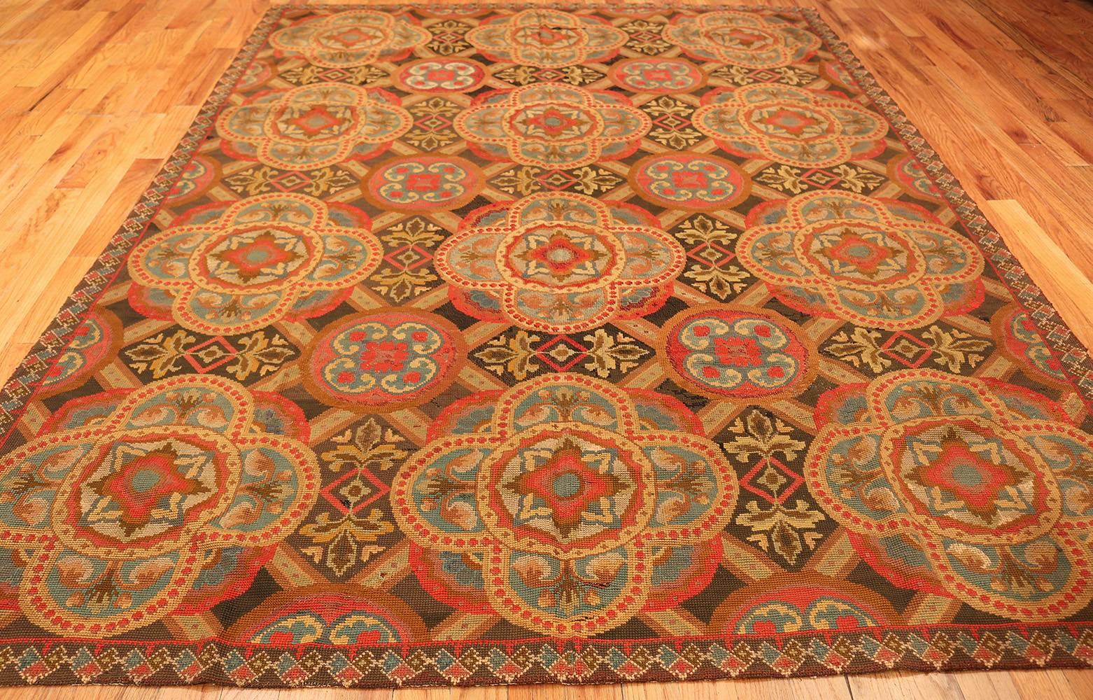 Hand-Crafted Antique Needlepoint English Rug. Size: 7 ft 5 in x 9 ft 7 in For Sale