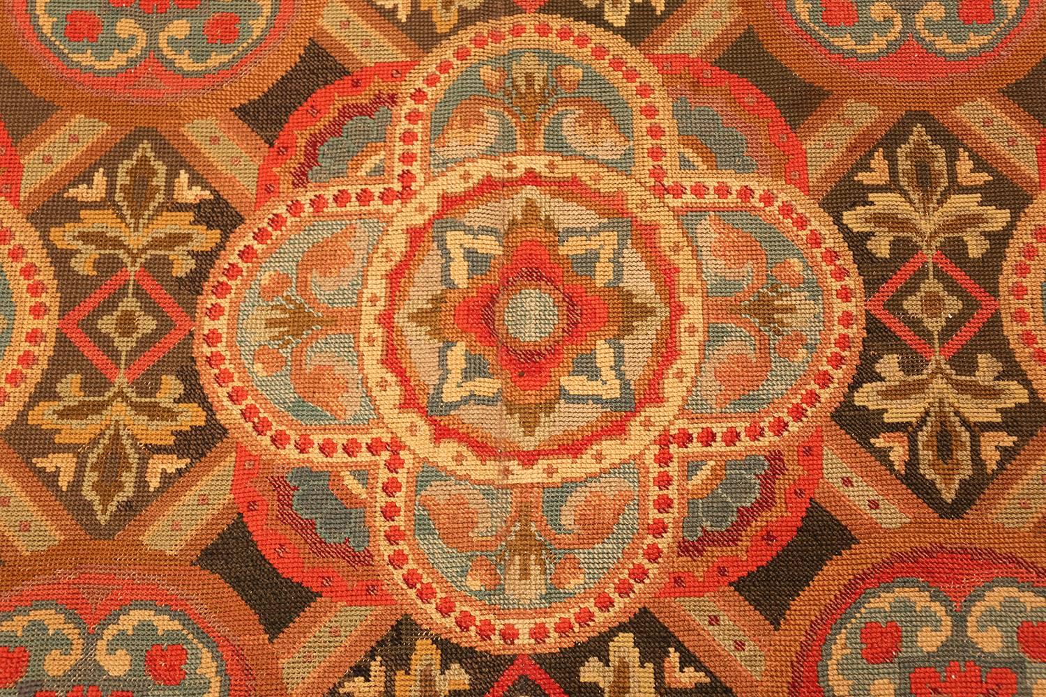 Wool Antique Needlepoint English Rug. Size: 7 ft 5 in x 9 ft 7 in For Sale