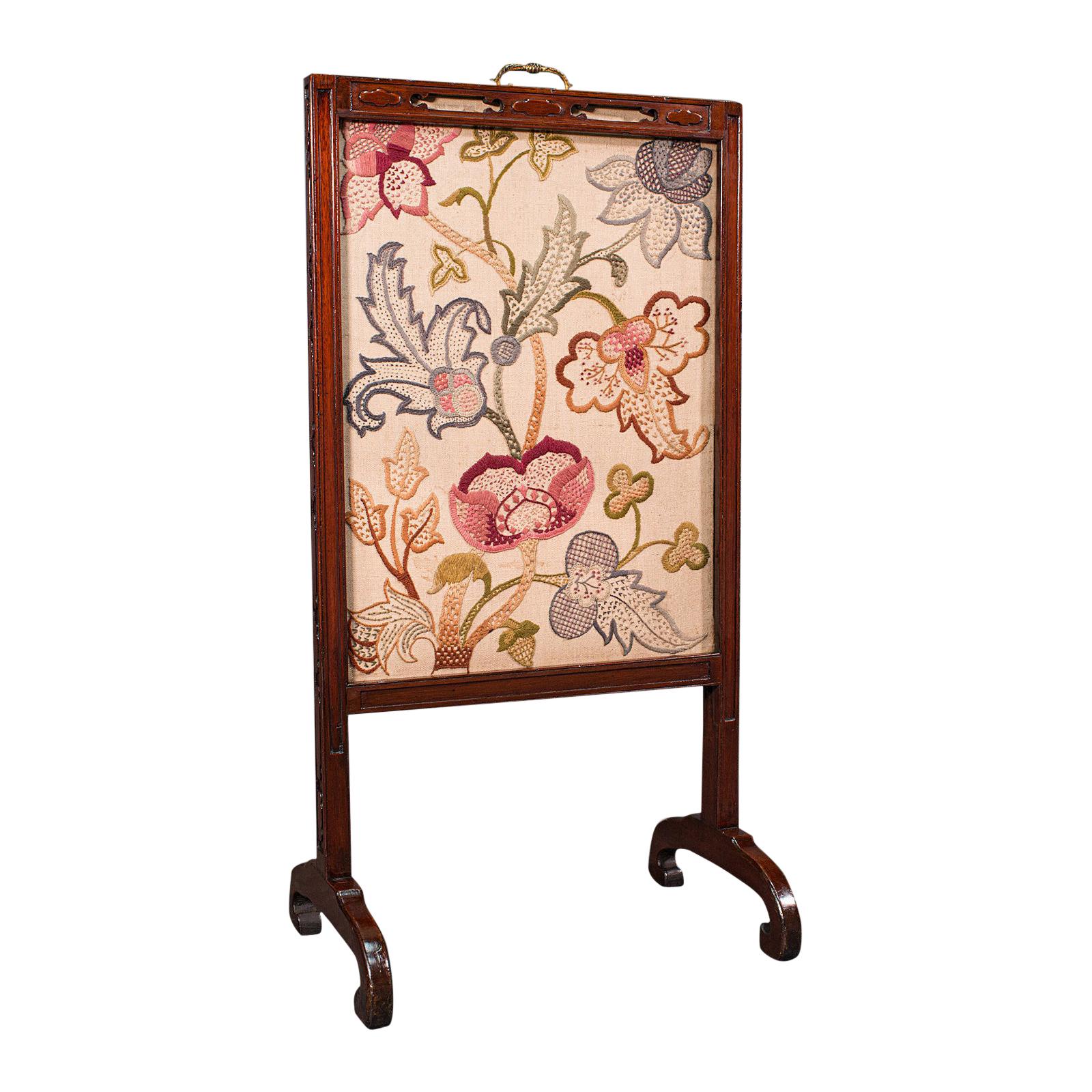 Antique Needlepoint Fire Screen, English, Mahogany, Fireside Guard, Regency  For Sale at 1stDibs