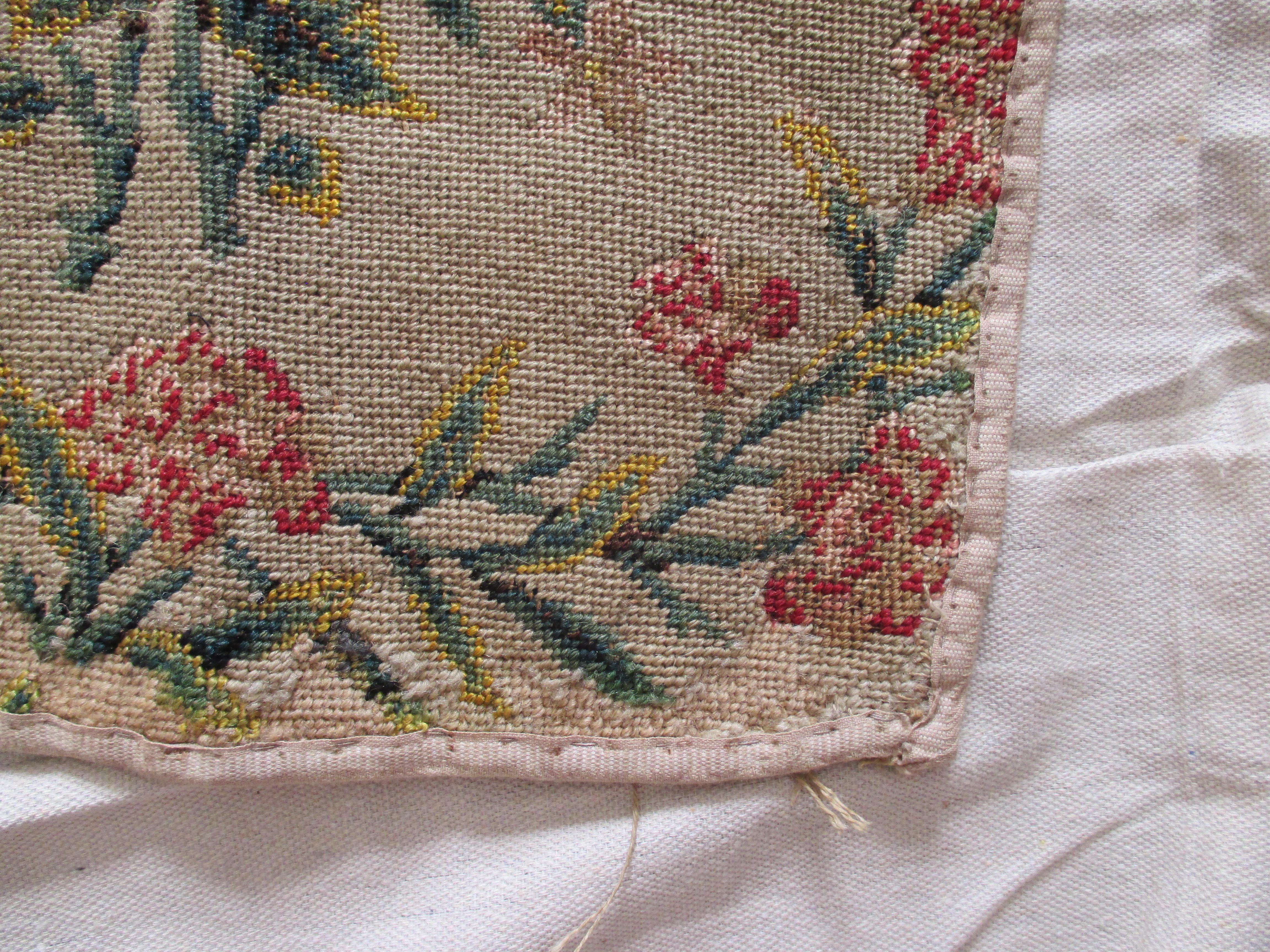 Regency Antique Needlepoint Floral Back Seat Tapestry Fragment
