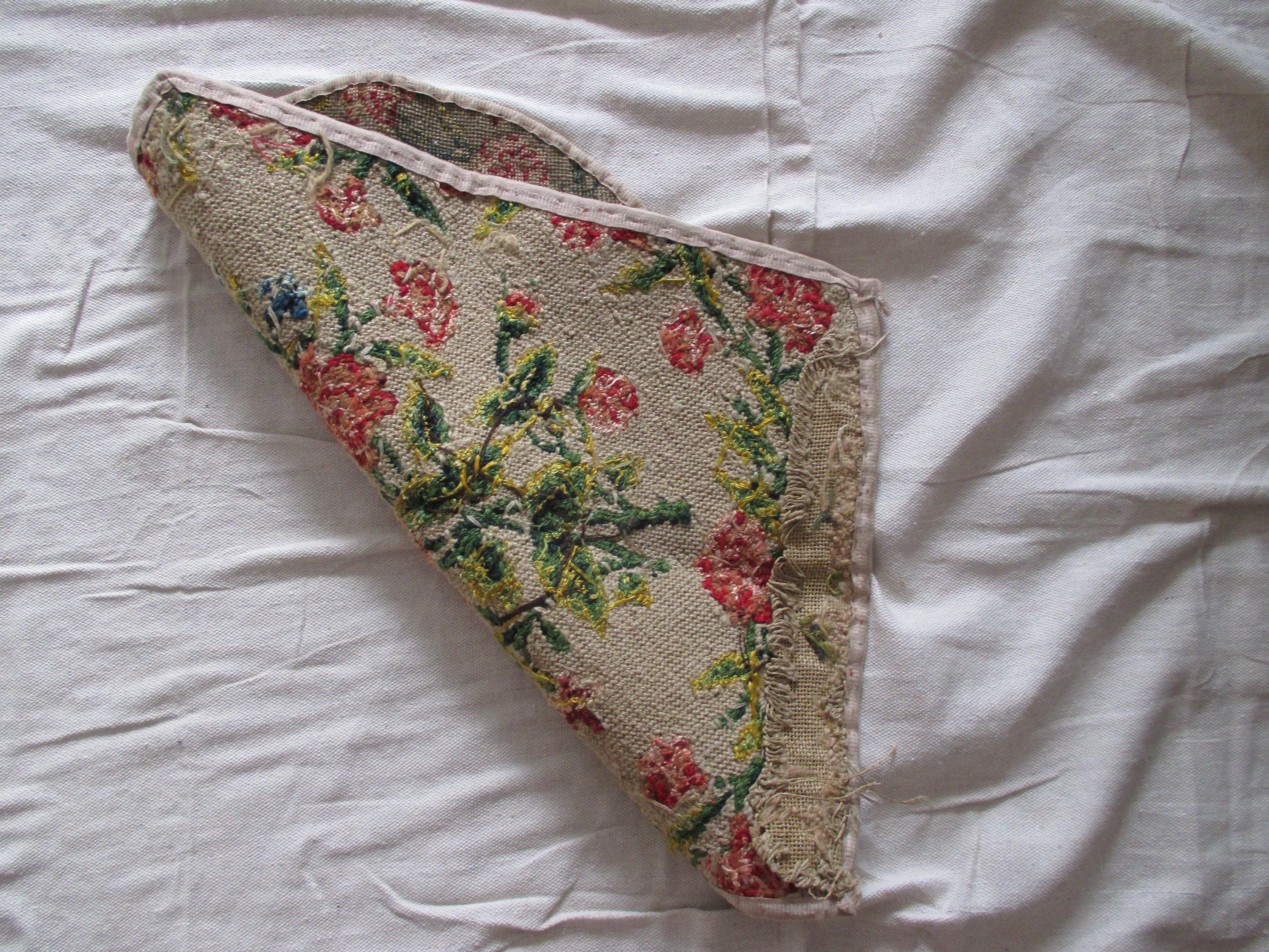 French Antique Needlepoint Floral Back Seat Tapestry Fragment
