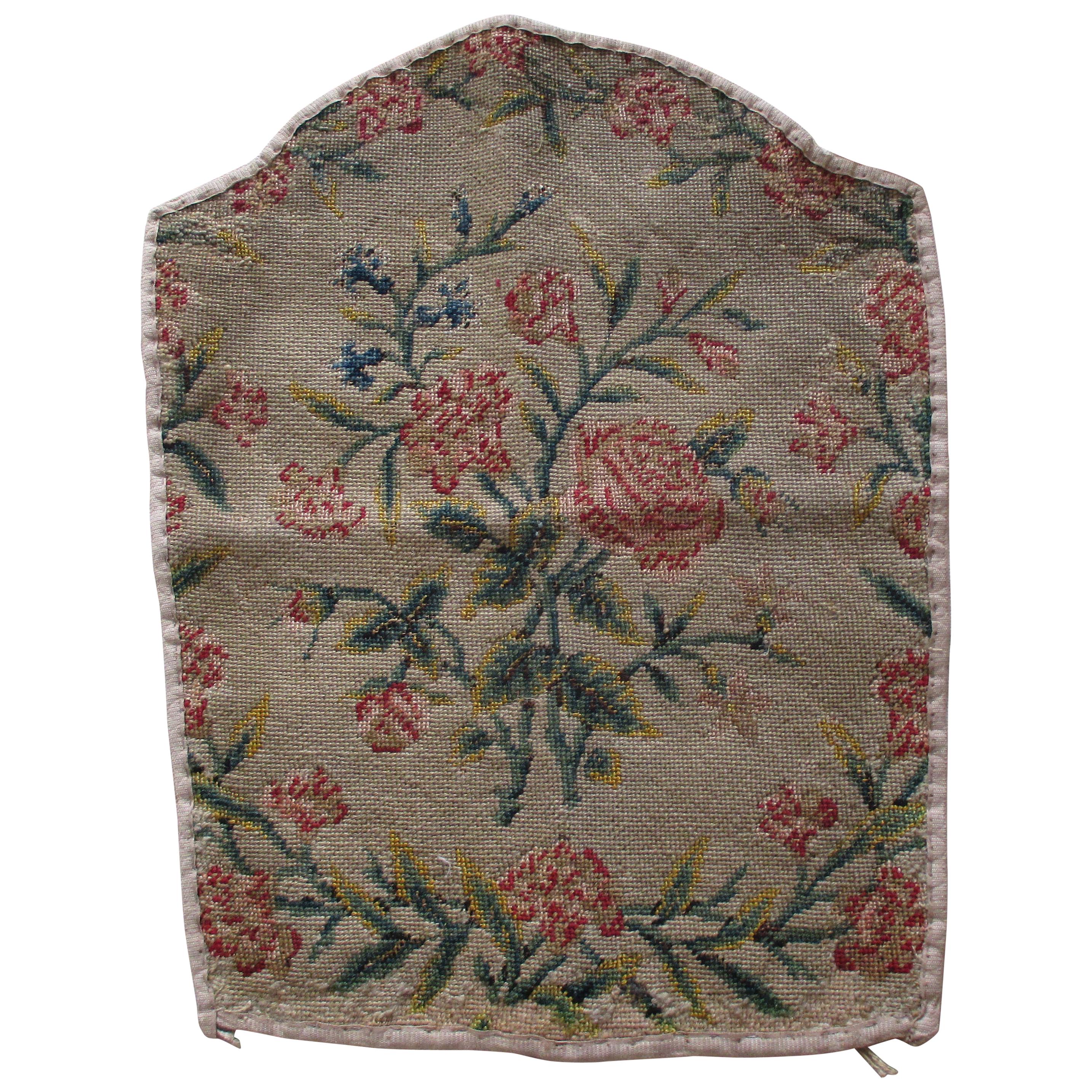 Antique Needlepoint Floral Back Seat Tapestry Fragment