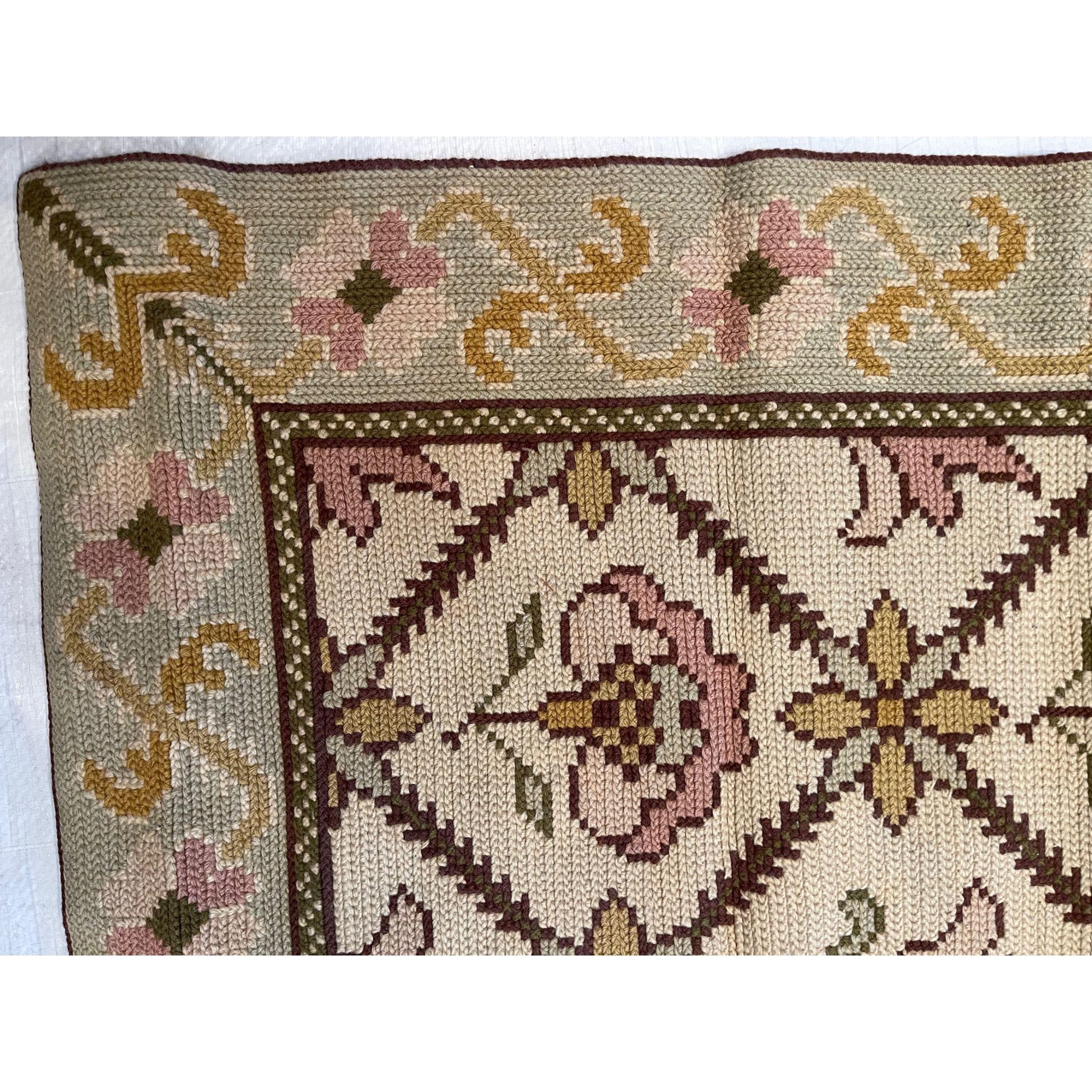Other Antique Needlepoint Floral Rug For Sale