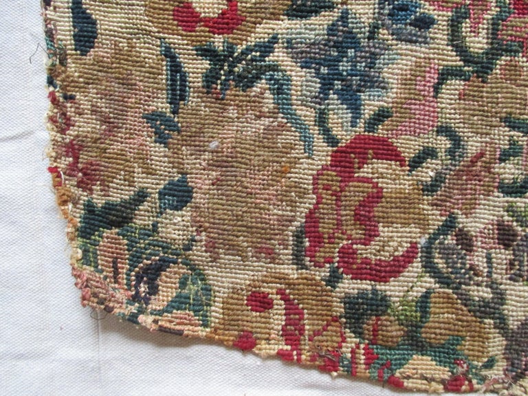 Regency Antique Needlepoint Floral Tapestry Seat Cover For Sale