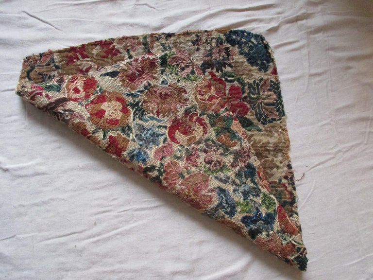 French Antique Needlepoint Floral Tapestry Seat Cover For Sale