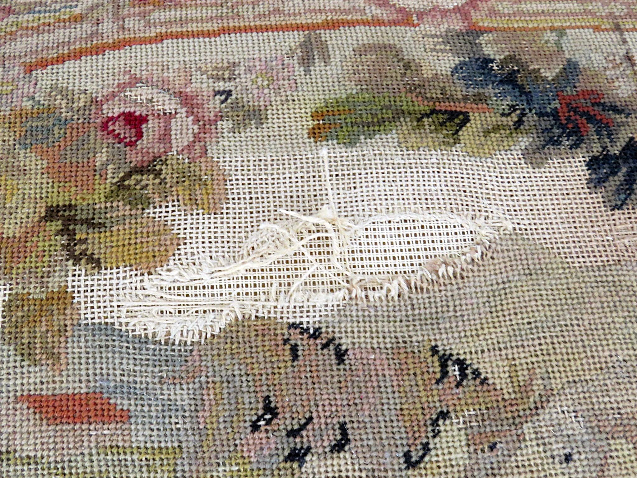 Antique Needlepoint Footstool In Good Condition In Swedesboro, NJ