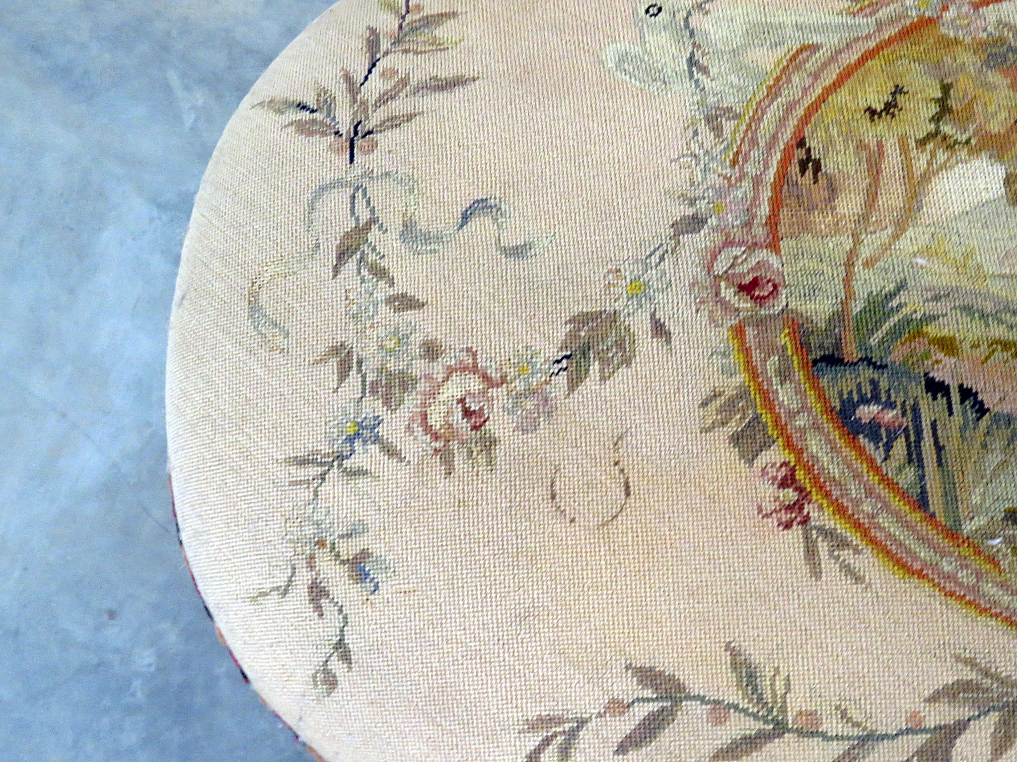 Antique Needlepoint Footstool 1