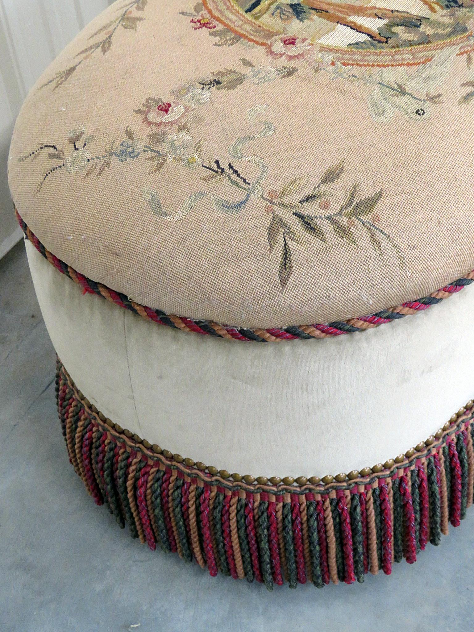 Antique Needlepoint Footstool 5