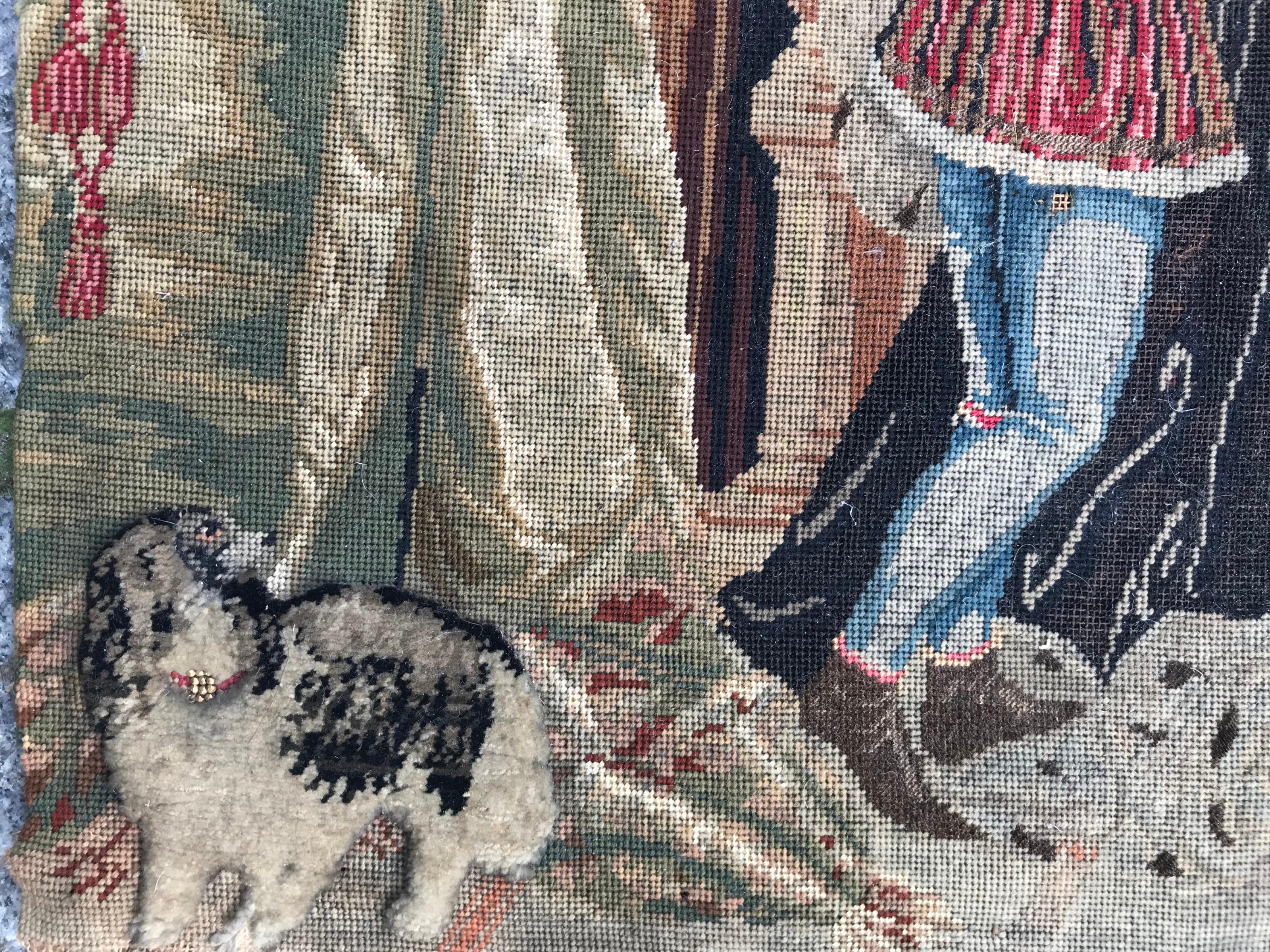 19th Century Antique Needlepoint French Tapestry For Sale
