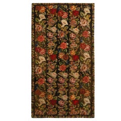 Tappeto floreale antico in lana Greene & Greene & Kilim a punto d'ago verde multicolore