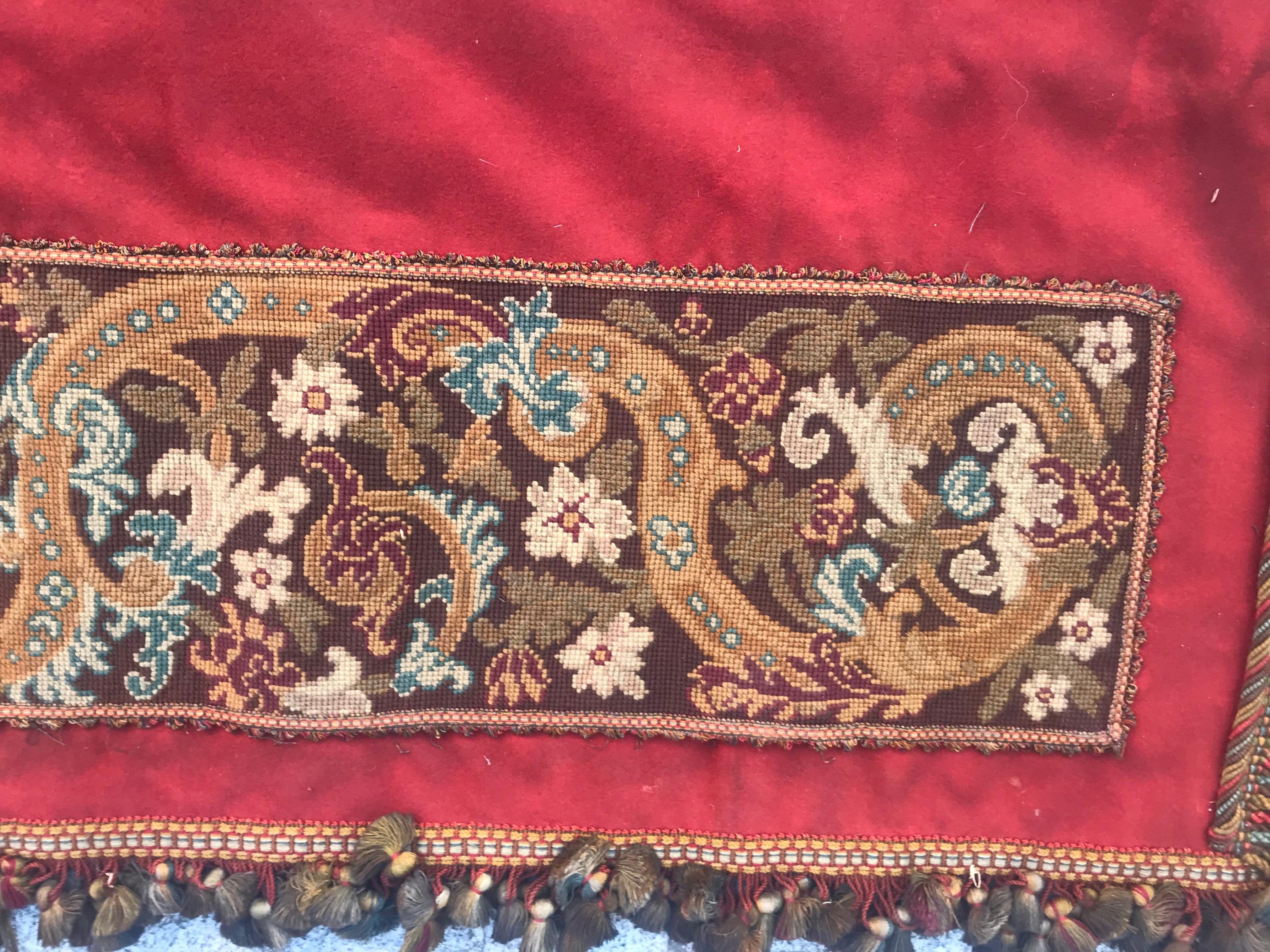 Beautiful late 19th century needlepoint tapestry in panel with nice floral design and beautiful colors, entirely hand embroidered with needlepoint method with wool and silk, applied on velvet foundation.