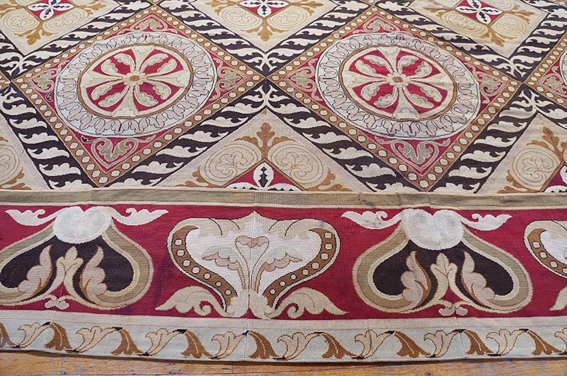 This mosaic floor pattern wool needlepoint carpet was clearly a special commission for a high-level Roman Catholic ecclesiastic, bishop and then archbishop / cardinal as indicated by the hats with tassels in the corners, each surmounting a shield of