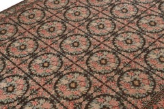 Antique Needlepoint rug in Brown with Botanical Florals, from Rug & Kilim