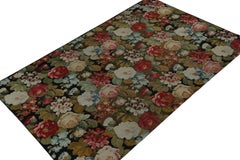 Antique Needlepoint Rug in with Red and Green Floral Patterns, by Rug & Kilim