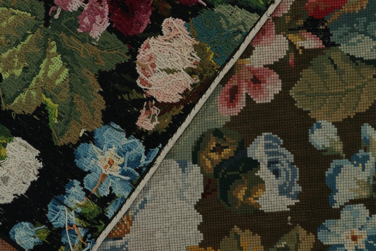Antique Needlepoint Rug in with Red and Green Floral Patterns, by Rug ...