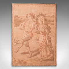 Antique Needlepoint Tapestry, Continental, Embroidered, Framed Panel, Victorian