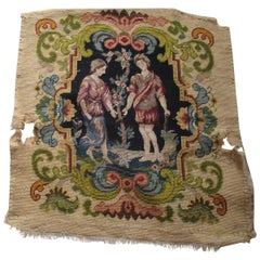Antique Needlepoint Tapestry Fragment Depicting a Garden Scene