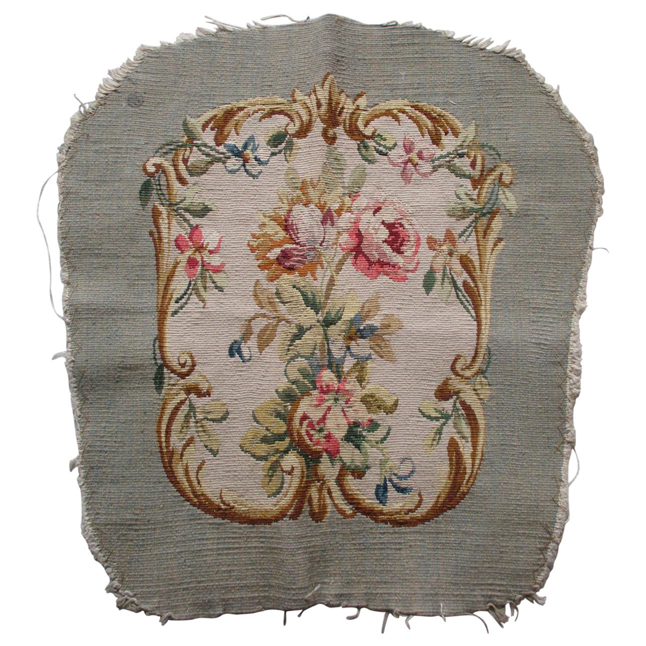 Antique Aubusson Tapestry Fragment Chair Back Cover