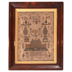 Antique Needlepoint Textile Art Sampler. 2 ft x 3 ft