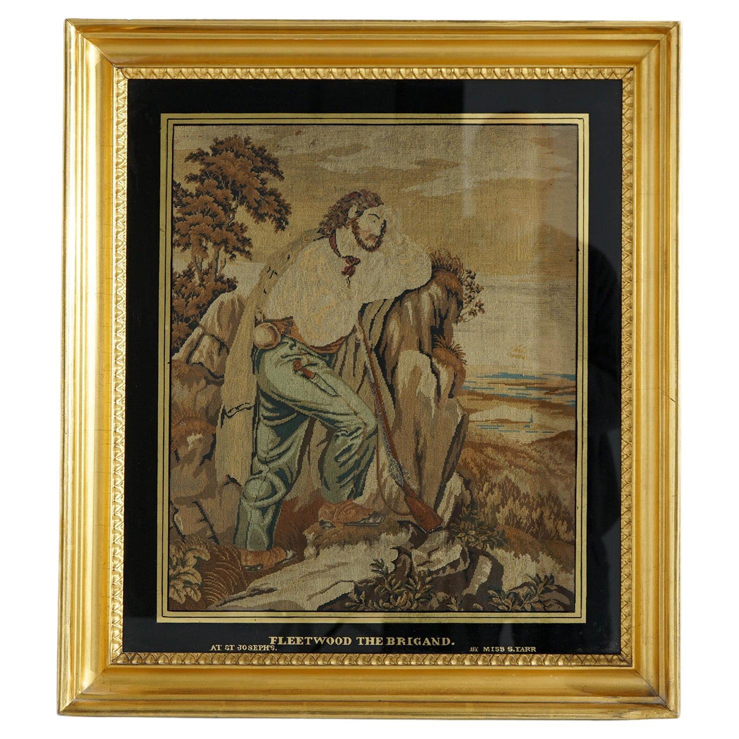 Antique Needlework "Fleetwood The Brigand At St. Joseph’s" by Miss S. Tarr c1840 For Sale