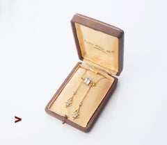 Antique Negligee Necklace natural 3.55ctw Aquamarines solid 14K Gold/ 47cm/5.2gr