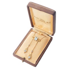 Collana antica Negligee con acquamarine naturali da 3,55ctw in oro massiccio 14K/ 47cm/5,2gr