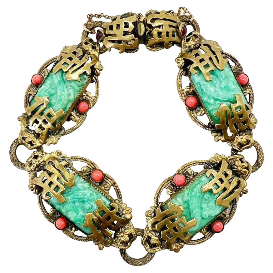 Antique Neiger Brothers Chinoiserie Dragon Bracelet 1920s For Sale