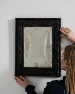 Antique Neo-Baroque Wall Mirror, Black Carved Frame, France, 1900s