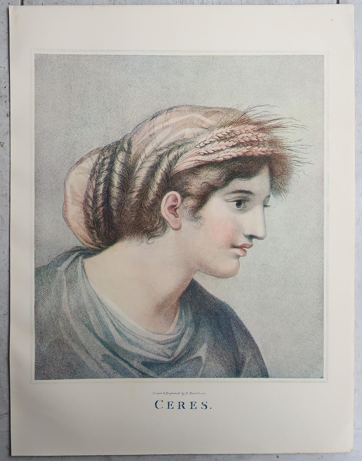 Neoclassical Antique Neo-Classical Bartolozzi Print of Ceres. 1907 For Sale