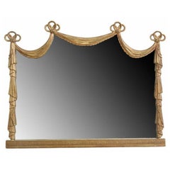 Antique Neo-classical Gilt Wood Draped Curtain Framed Wall Mirror