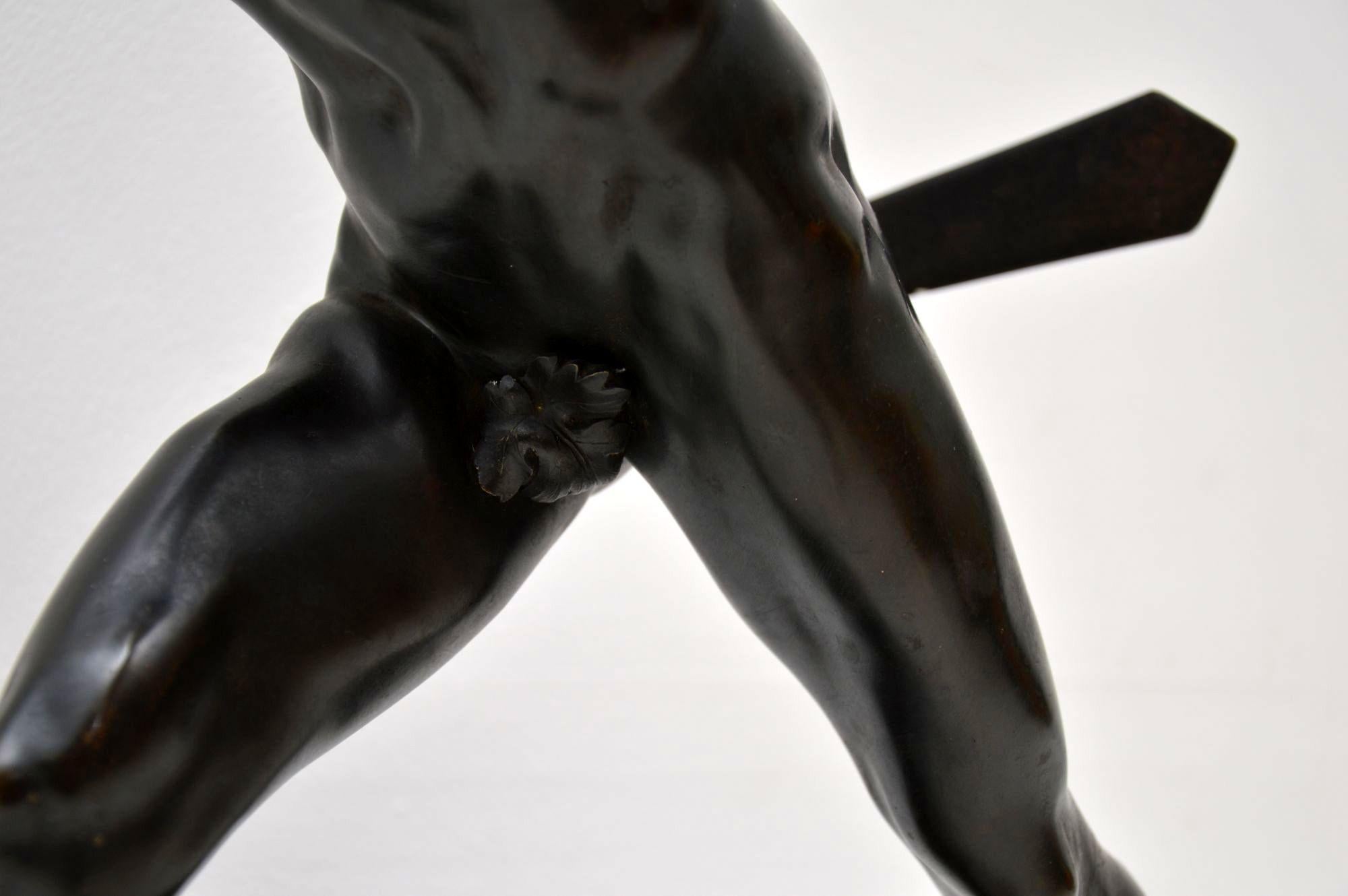 Antique Neoclassical Greek Warrior Bronze Sculpture In Good Condition In London, GB