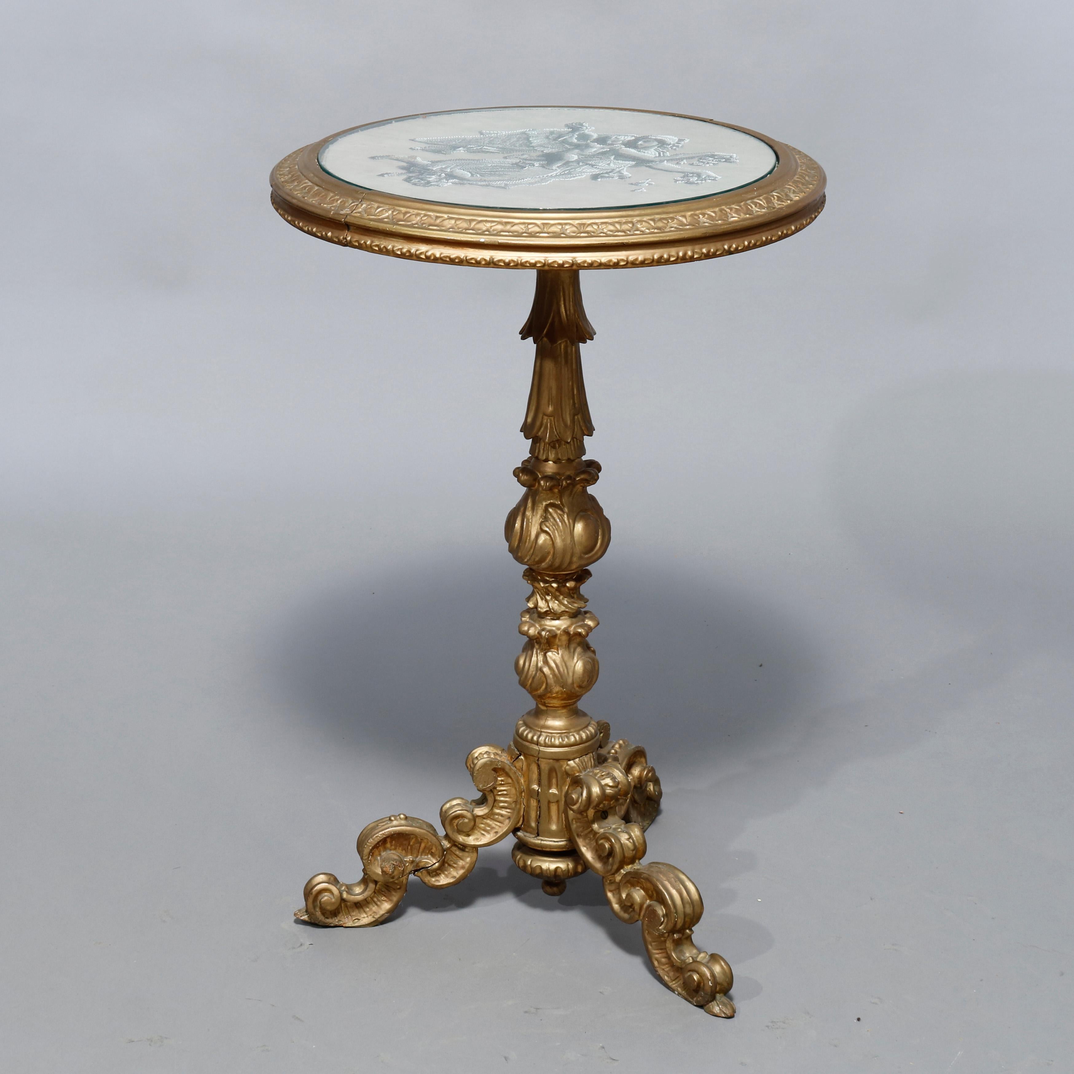 Antique Neo-Classical Italian Giltwood Tilt-Top Table, Circa 1880 4