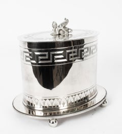 Antica scatola per biscotti neoclassica placcata in argento Munsey 1840 19° C.