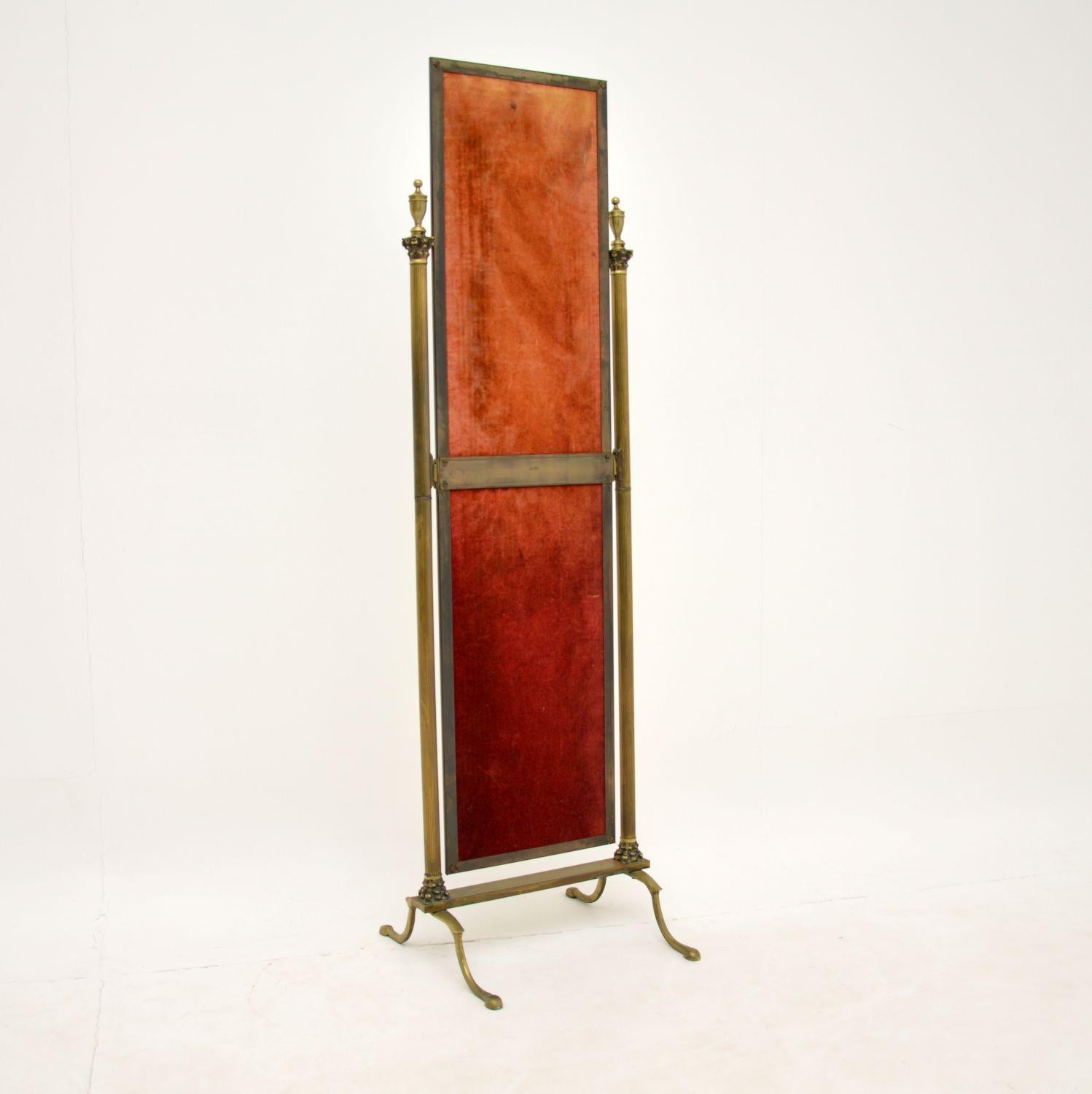Antique Neo-Classical Style Brass Cheval Mirror By Peerage 3