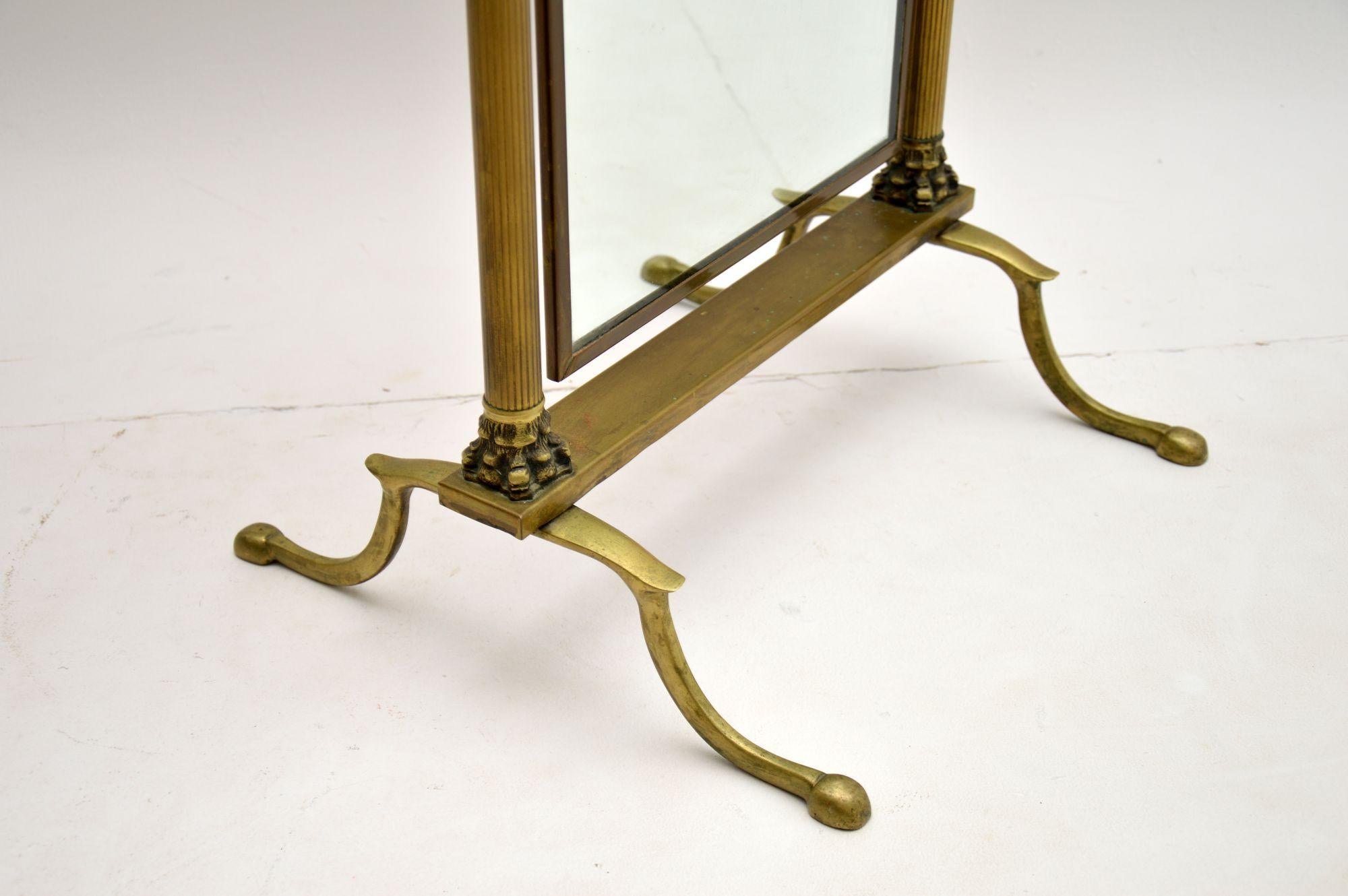 Neoclassical Antique Neo-Classical Style Brass Cheval Mirror By Peerage