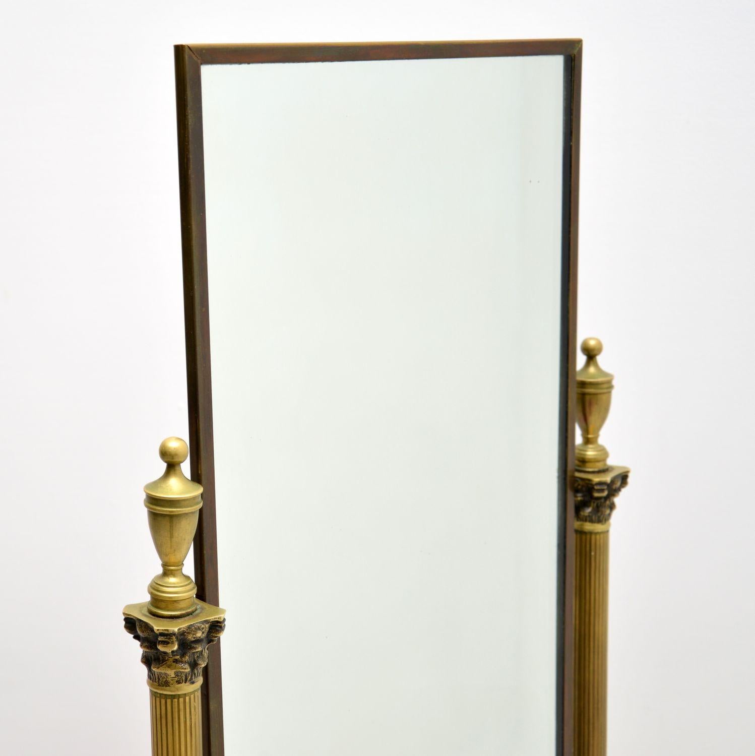 20th Century Antique Neo-Classical Style Brass Cheval Mirror By Peerage