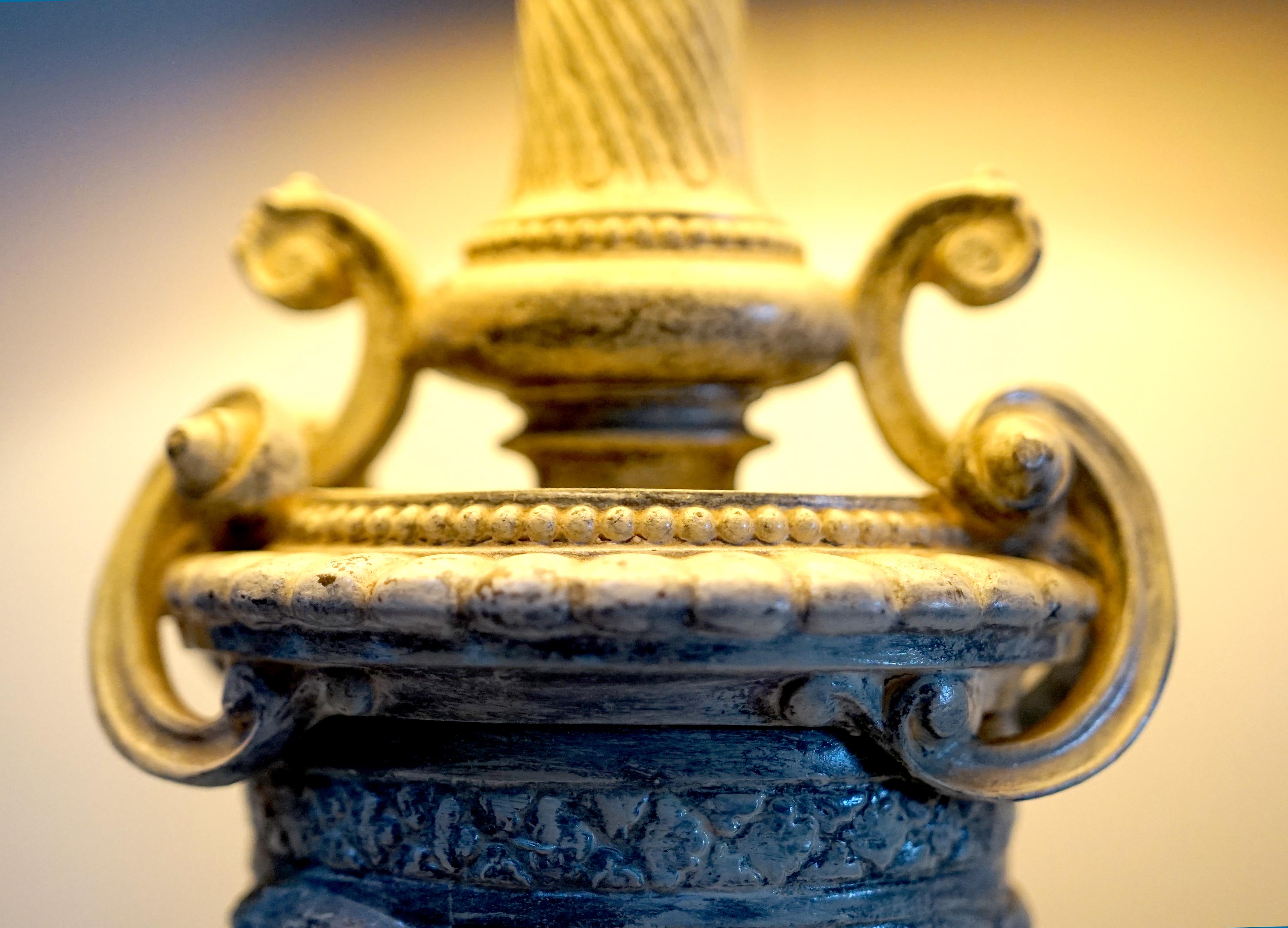 Cast Antique Neo Classical Style French Zinc Footed Urn Lamp For Sale