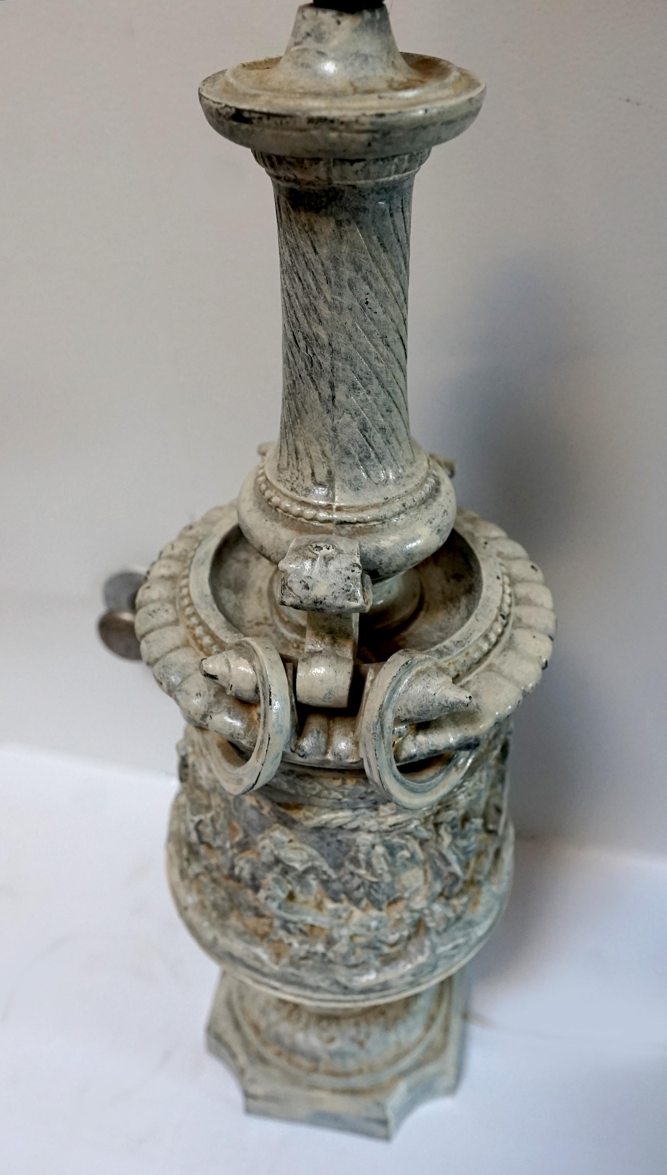 Antique Neo Classical Style French Zinc Footed Urn Lamp In Good Condition For Sale In Lomita, CA