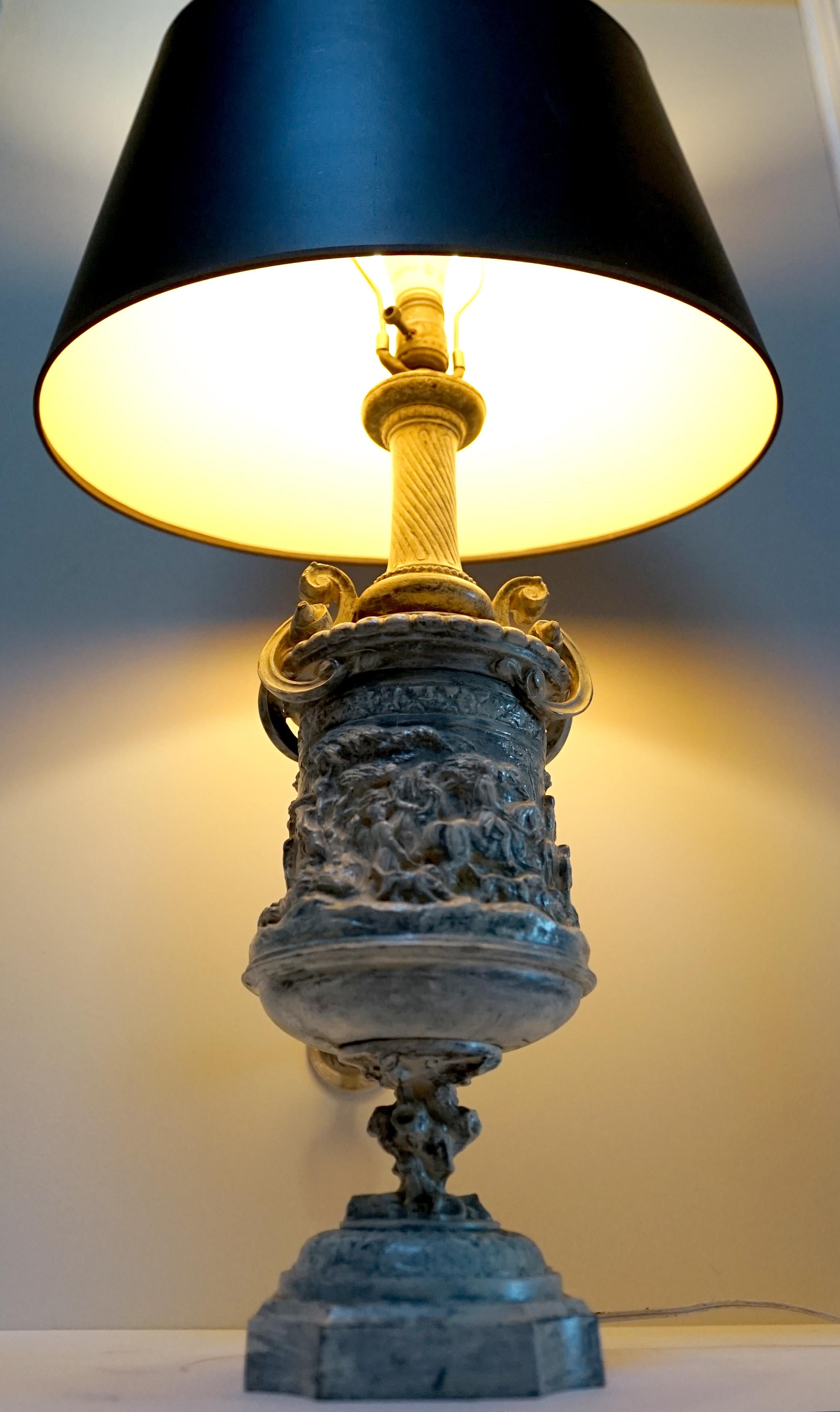 Enamel Antique Neo Classical Style French Zinc Footed Urn Lamp For Sale